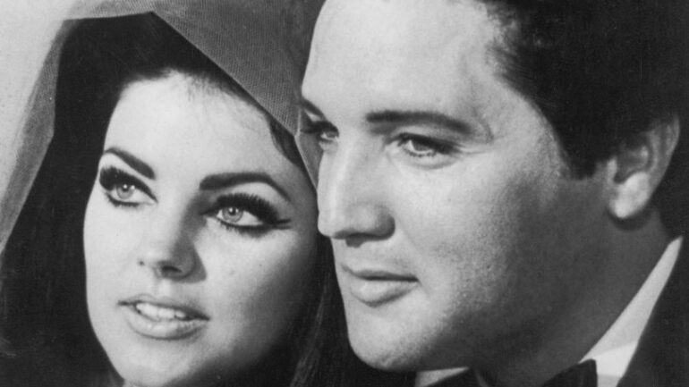 1st May 1967: American rock n' roll singer and actor Elvis Presley (1935 - 1977) with his bride Priscilla Beaulieu after their wedding in Las Vegas