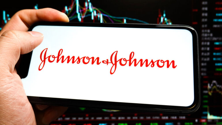 CHINA - 2023/09/02: In this photo illustration, a Johnson & Johnson logo is displayed on the screen of an iPhone