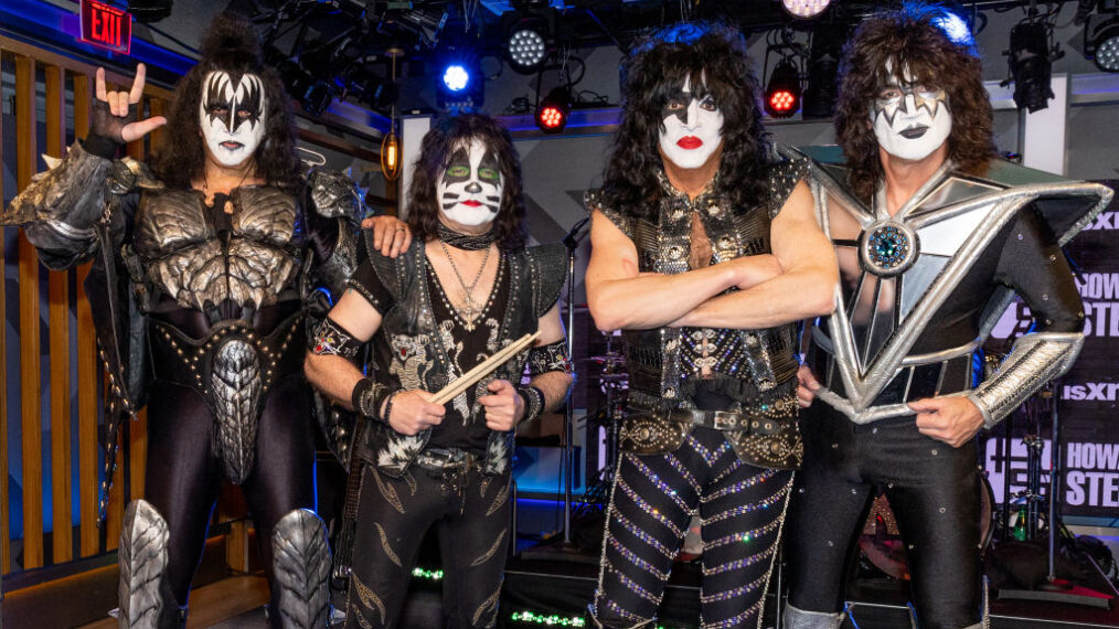LOS ANGELES, CALIFORNIA - MARCH 01: (L-R) Gene Simmons, Eric Singer, Paul Stanley and Tommy Thayer of KISS visit SiriusXM's 'The Howard Stern Show' at SiriusXM Studios on March 01, 2023 in Los Angeles, California.