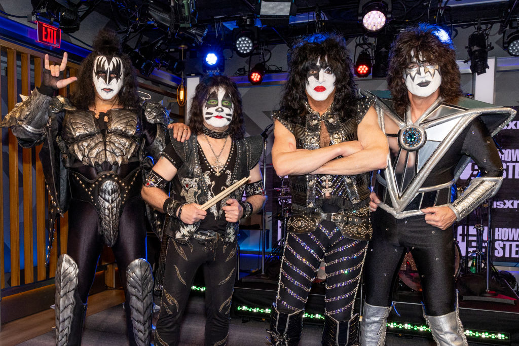 LOS ANGELES, CALIFORNIA - MARCH 01: (L-R) Gene Simmons, Eric Singer, Paul Stanley and Tommy Thayer of KISS visit SiriusXM's 'The Howard Stern Show' at SiriusXM Studios on March 01, 2023 in Los Angeles, California