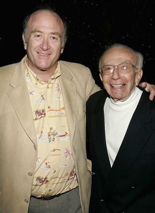 NEW PORT COAST, CA - DECEMBER 21: Producers Lloyd Schwartz (L) and Sherwood Schwartz attend the series finale party for the show "The Real Gilligans Island" on December 21, 2004 in New Port Coast, California