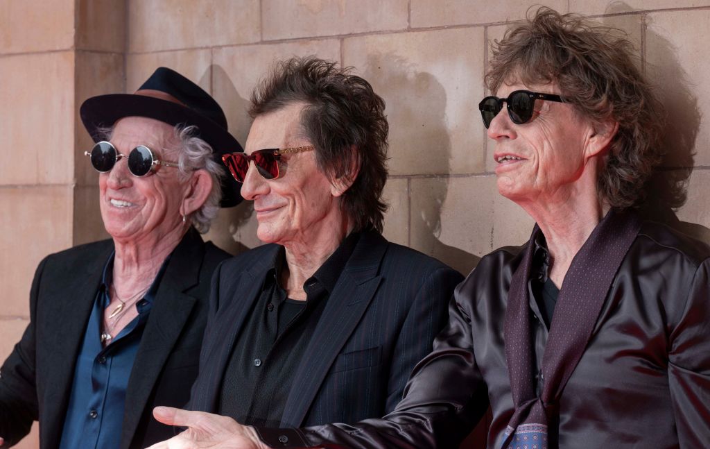 LONDON, ENGLAND - SEPTEMBER 06: Keith Richards, Ronnie Wood and Mick Jagger arrive at the Rolling Stones "Hackney Diamonds" Launch Event at Hackney Empire on September 06, 2023 in London, England