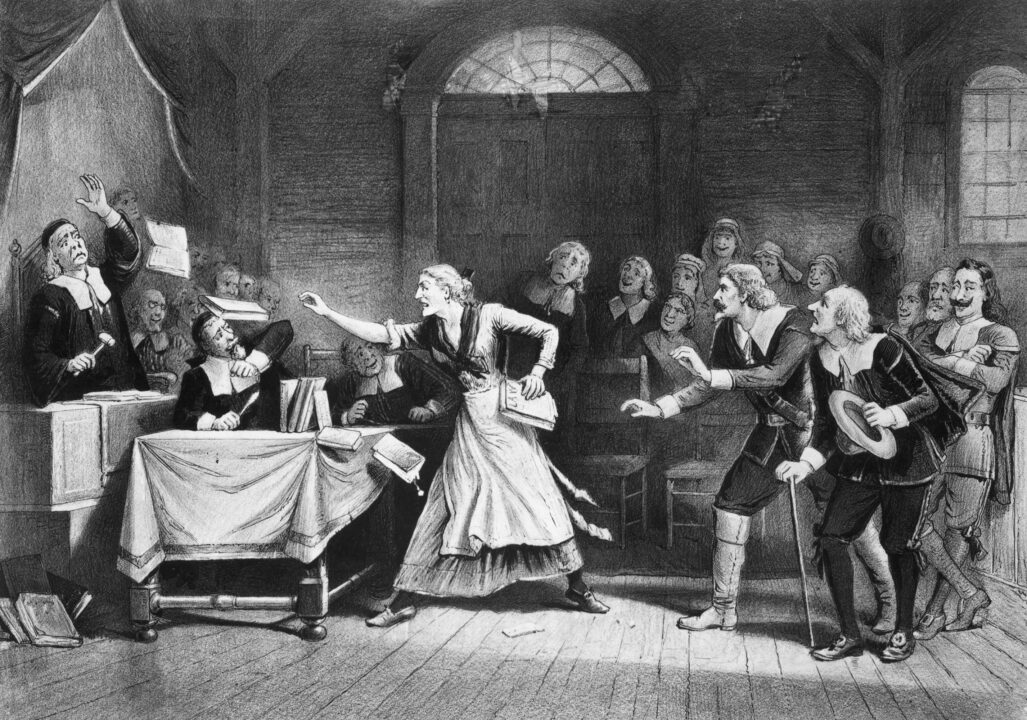 Witch trial in Salem, Massachusetts. Lithograph by George H. Walker. Undated
