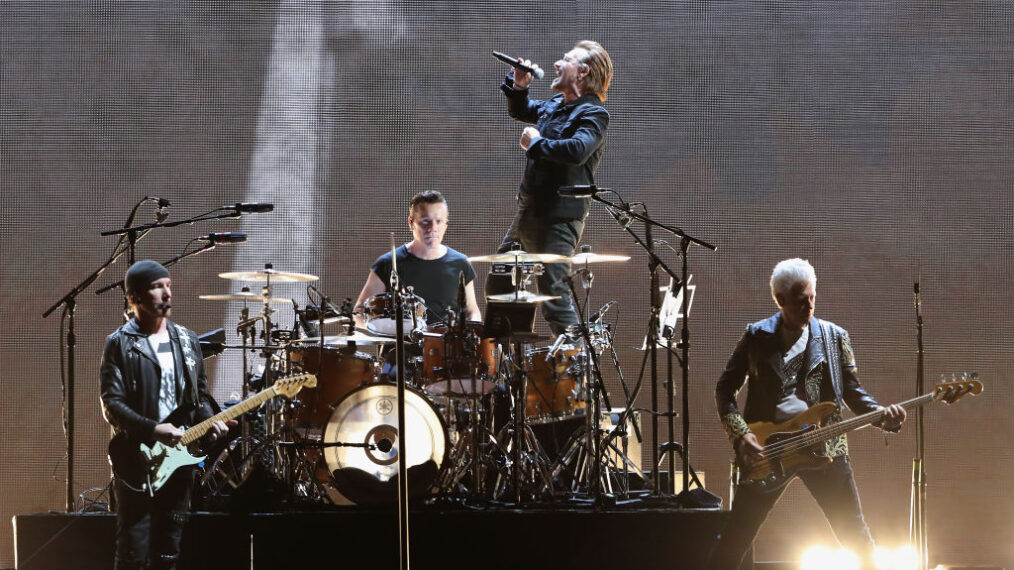 GLENDALE, AZ - SEPTEMBER 19: (L-R) The Edge, Larry Mullen Jr, Bono and Adam Clayton of U2 perform during The Joshua Tree Tour 2017 at University of Phoenix Stadium on September 19, 2017 in Glendale, Arizona