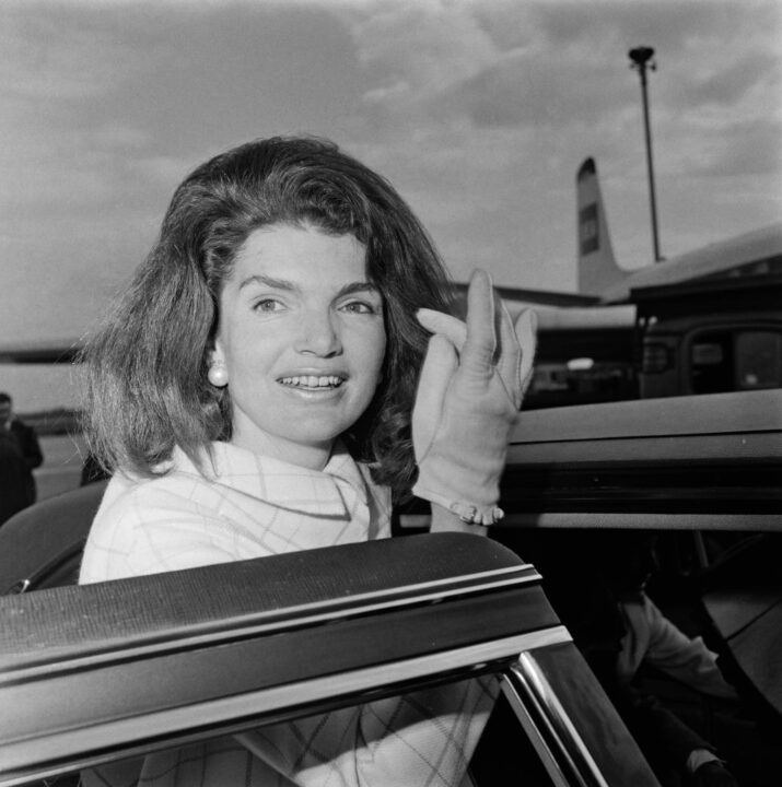 Jacqueline Kennedy (1929 - 1994), the widow of President John F Kennedy, arrives at London Airport, UK, 25th April 1966
