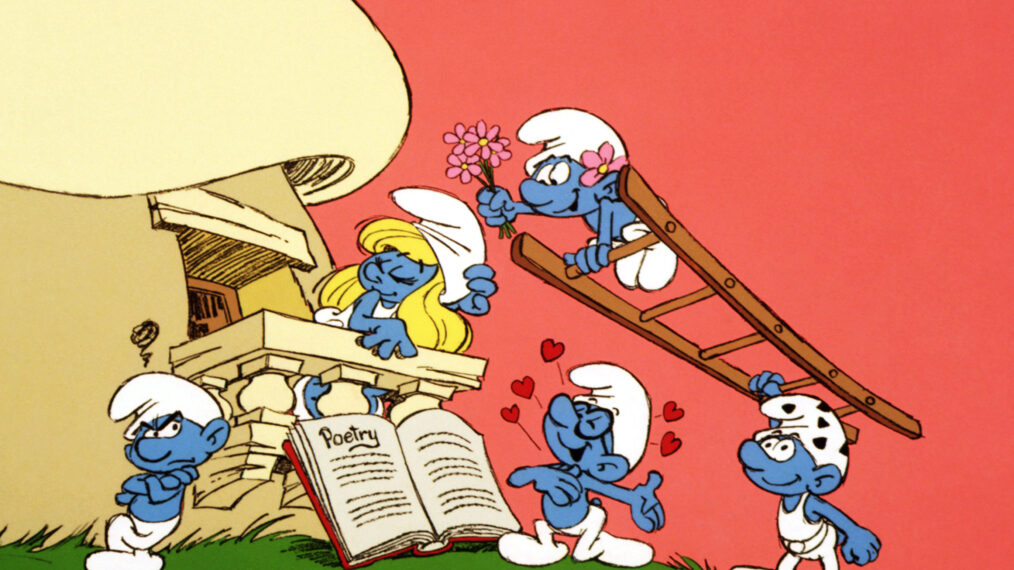 The Smurfs - Original animation cel of Smurfette, Grouchy and another –  Gallery Animation