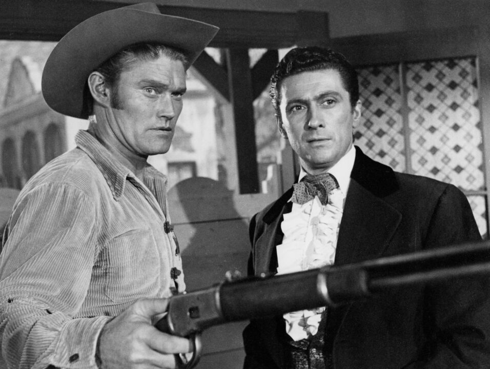 THE RIFLEMAN, from left: Chuck Connors, Cesare Danova, 'Due of Honor,' (Season 1, Episode 7, aired Nov 11, 1958), 1958-1963. photo: TV Guide/courtesy Everett Collection