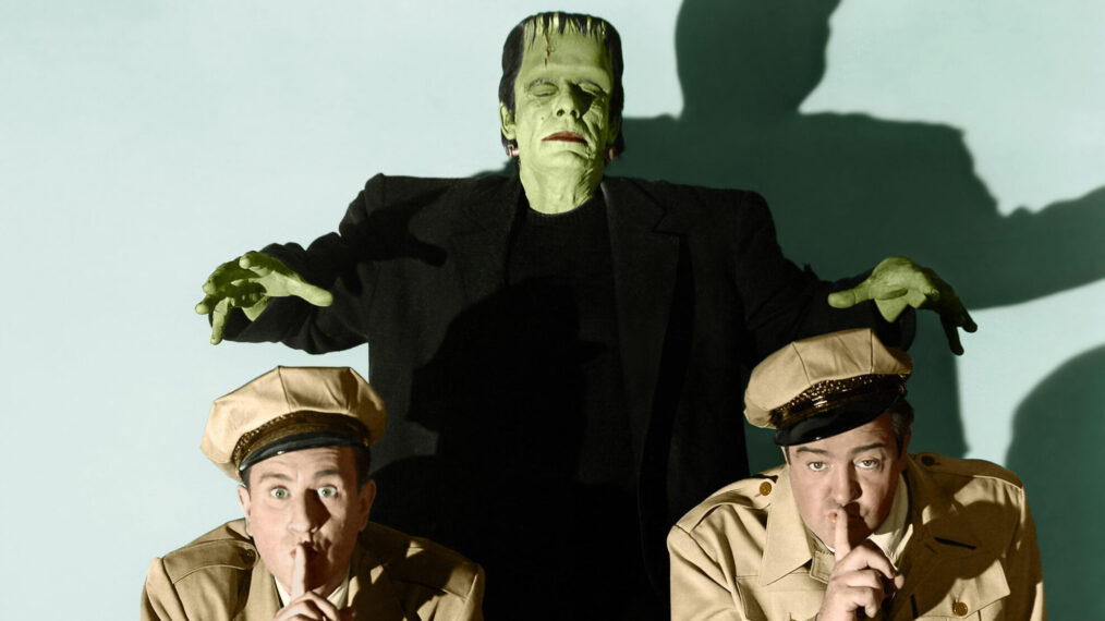 ABBOTT AND COSTELLO MEET FRANKENSTEIN, (from left): Bud Abbott, Glenn Strange, Lou Costello, 1948