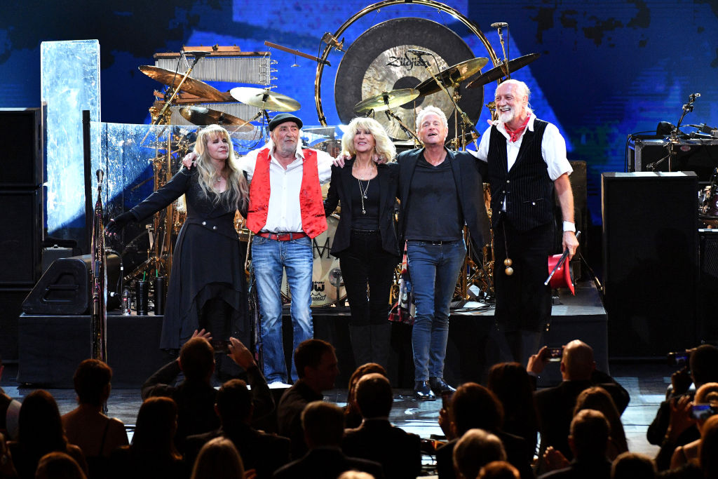 NEW YORK, NY - JANUARY 26: (L-R) Honorees Stevie Nicks, John McVie, Christine McVie, Lindsey Buckingham and Mick Fleetwood of Fleetwood Mac seen onstage during MusiCares Person of the Year honoring Fleetwood Mac at Radio City Music Hall on January 26, 2018 in New York City