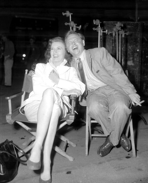 THE ATOMIC KID, from left, Elaine Devry (aka Elaine Davis, aka Elaine Rooney), Mickey Rooney, on-set, 1954