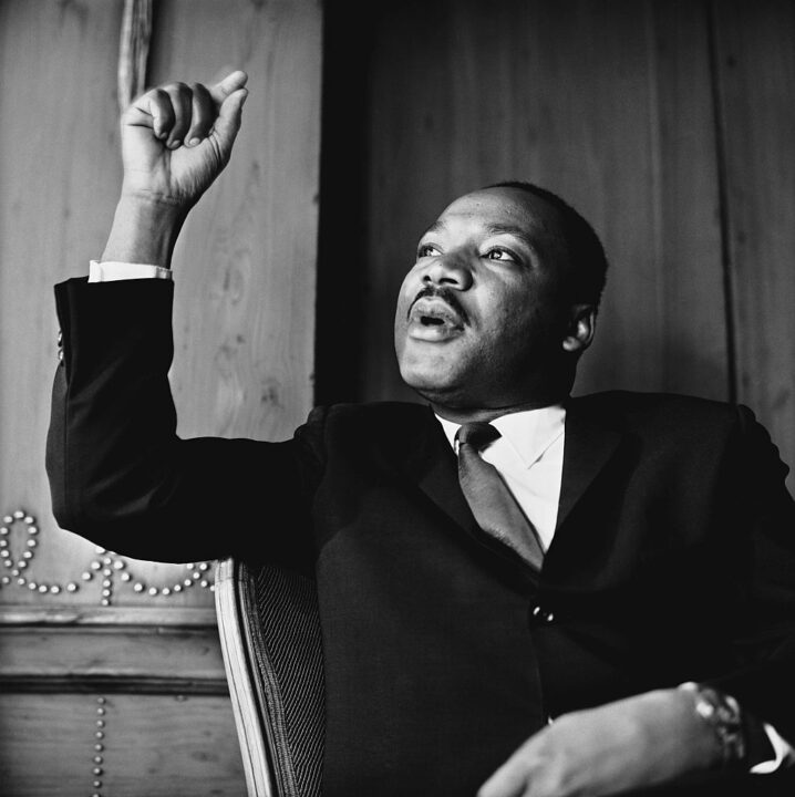 American civil rights leader Martin Luther King, Jr. (1929 - 1968) at a press conference in London, September 1964.