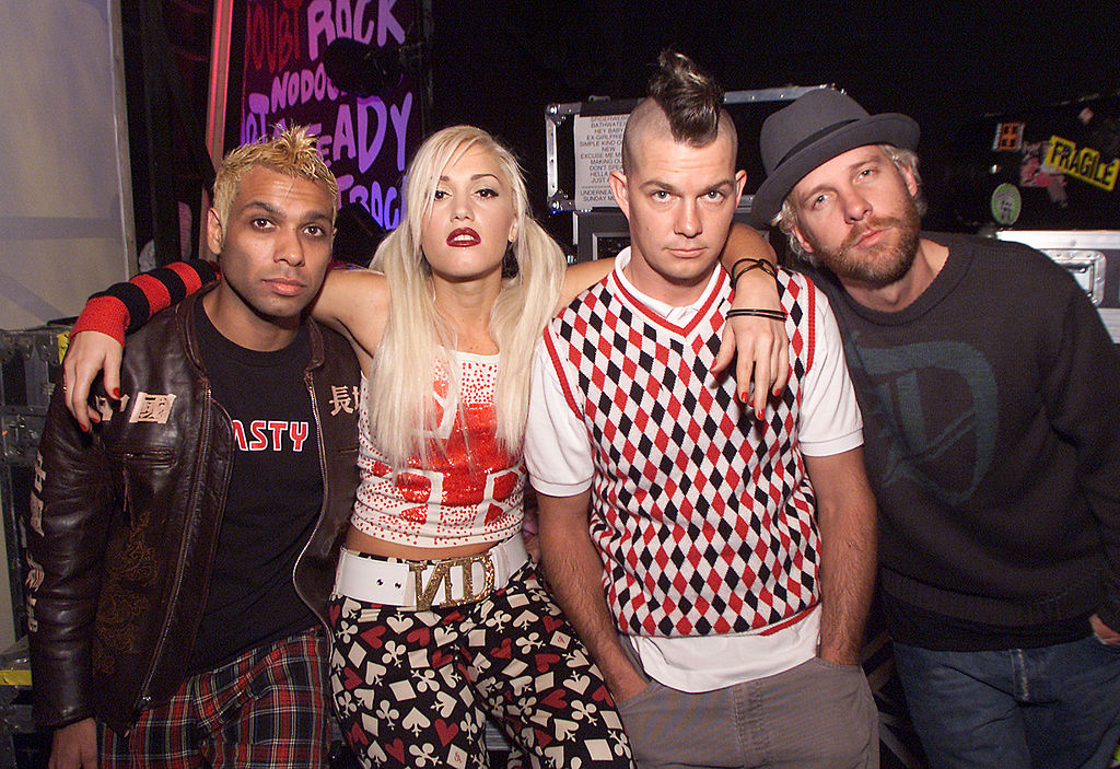 No Doubt, Tony Kanal, Gwen Stefani, Adrian Young and Tom Dumont, backstage at the Wadsworth Theater before a taping of ABC Family's "Front Row Center" in Los Angeles, Ca. Sunday, November 11, 2001