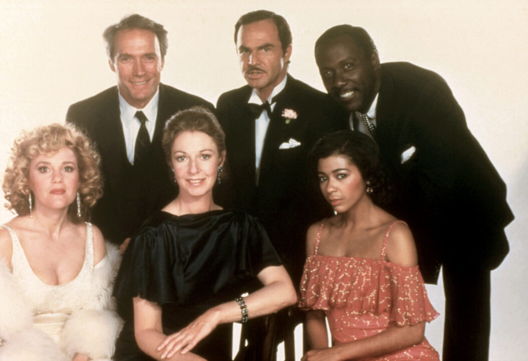 CITY HEAT, (l-r standing): Clint Eastwood, Burt Reynolds, Richard Roundtree, (front seated l-r): Madeline Kahn, Jane Alexander, Irene Cara, 1984