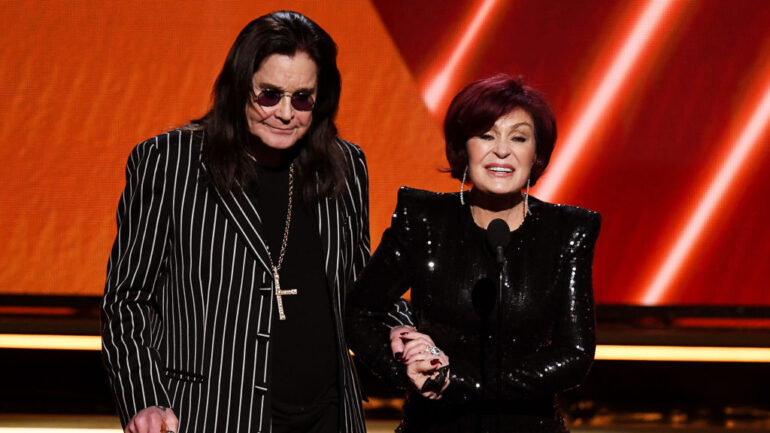 LOS ANGELES, CALIFORNIA - JANUARY 26: (L-R) Ozzy Osbourne and Sharon Osbourne speak onstage during the 62nd Annual GRAMMY Awards at STAPLES Center on January 26, 2020 in Los Angeles, California. (Photo by Kevin Winter/Getty Images for The Recording Academy )