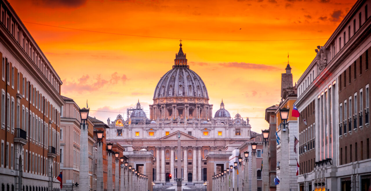 Exterior view of St. Peter Cathedral in Vatican City, the heart of Catholic Christianity