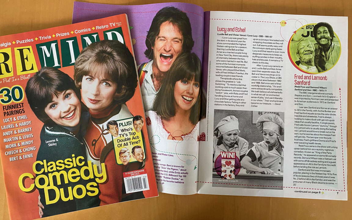 Classic Comedy Duos, Remind Magazine, March 2021, Laverne and Shirley, Cindy Williams and Penny Marshall