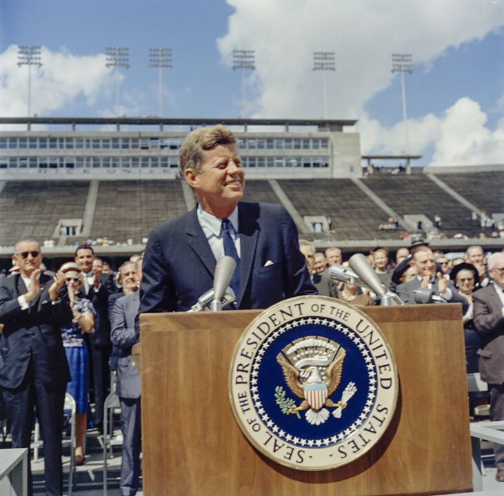 Inspection tour of NASA installations: Houston, Texas, motorcade and Address at Rice University, 9:34AM