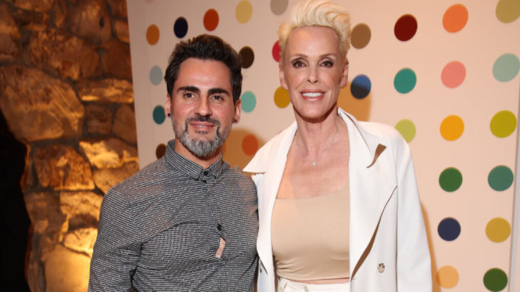 LOS ANGELES, CALIFORNIA - MARCH 06: Mattia Dessì and Brigitte Nielsen attend the party for the reception of the star on the Walk Of Fame by Giancarlo Giannini at Eugenio Lopez home on March 06, 2023 in Los Angeles, California