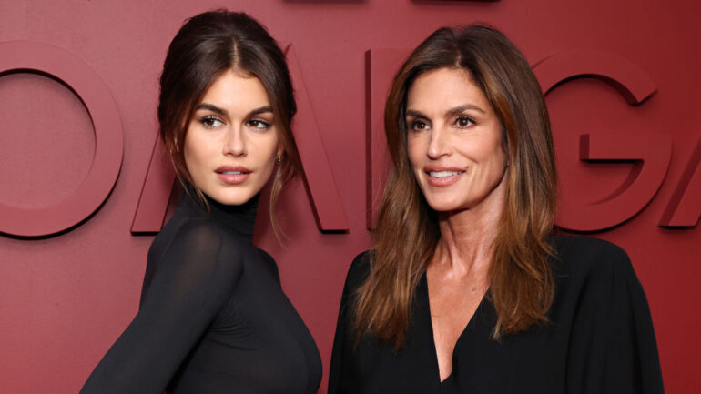 NEW YORK, NEW YORK - NOVEMBER 14: (L-R) Kaia Gerber and Cindy Crawford attend Planet Omega Hosts Fashion Panel & Cocktail Reception at Chelsea Factory on November 14, 2023 in New York City