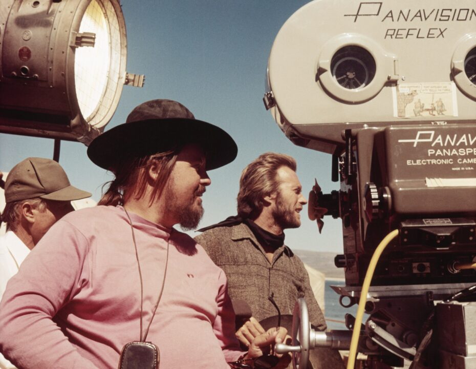 HIGH PLAINS DRIFTER, director Clint Eastwood (at camera) on set, 1973