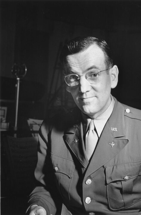 circa 1940: American musician, Glenn Miller (1904 - 1944) wearing an American military uniform.