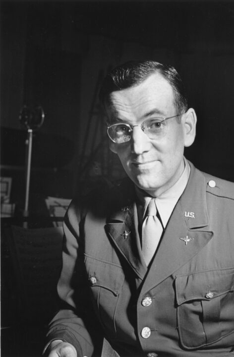 circa 1940: American musician, Glenn Miller (1904 - 1944) wearing an American military uniform. 