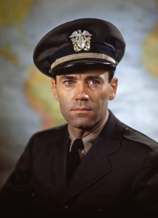 Lt. Henry Fonda (1905 - 1982) during his military service on board the USS Bearss, summer 1945. 