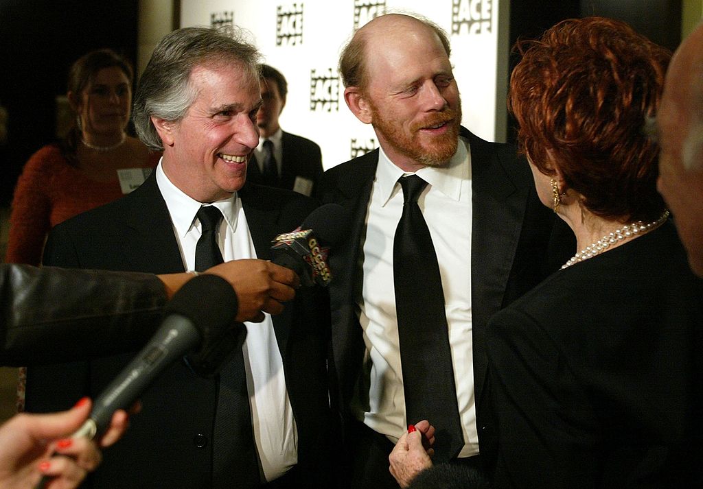 BEVERLY HILLS, CA - FEBRUARY 19: (L-R) Actor Henry Winkler, Filmmaker Ron Howard and actress Marion Ross are interviewed as they arrive at the 56th Annual ACE Eddie Awards held at the Beverly Hilton Hotel on February 19, 2006 in Beverly Hills, California