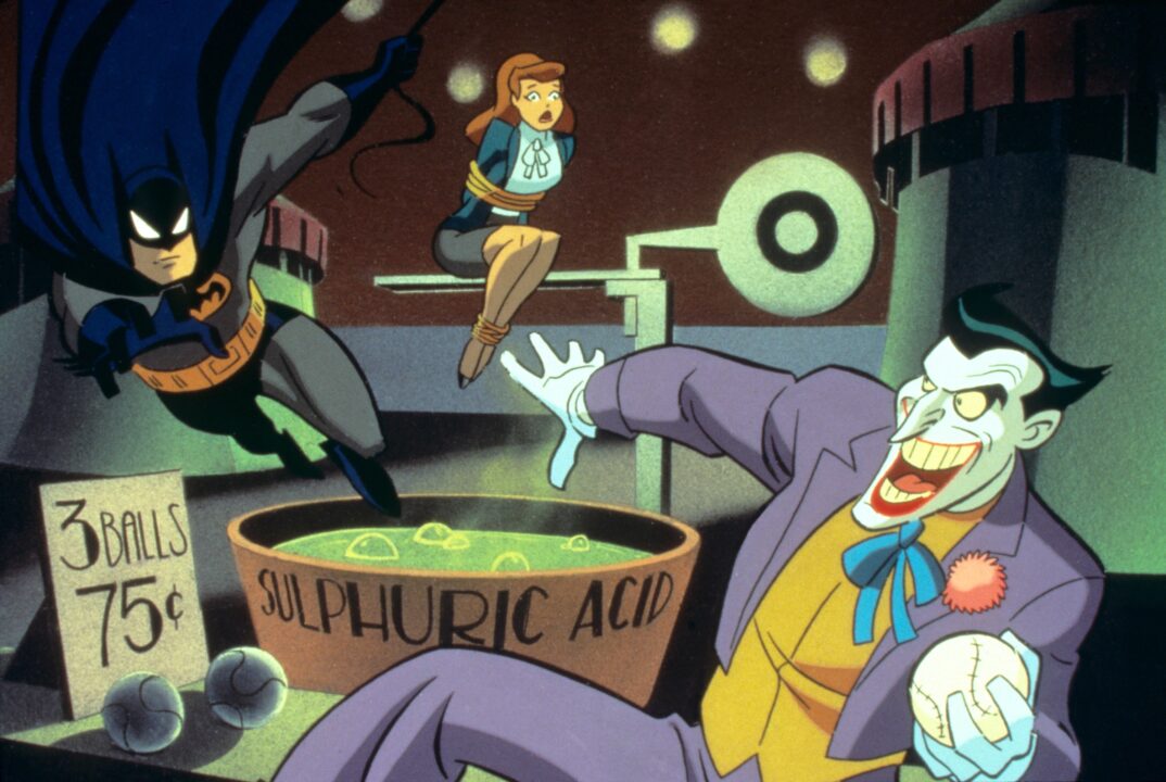 BATMAN: THE ANIMATED SERIES, from left: Batman (voice: Kevin Conroy), Summer Gleeson (voice: Mari Devon), The Joker (voice: Mark Hamill), (Season 1), 1992-95