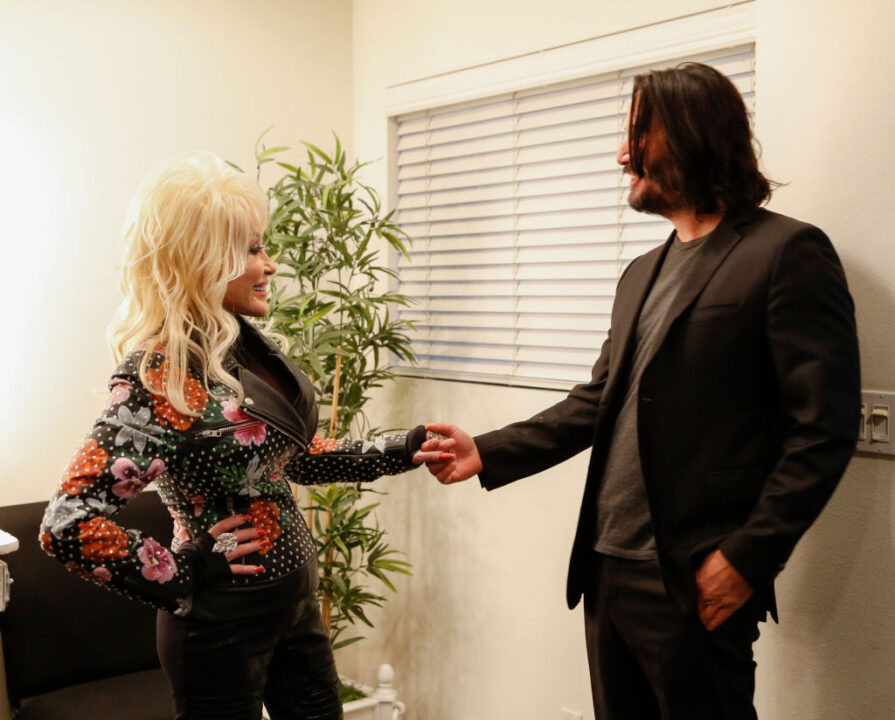 LOS ANGELES - JANUARY 7: Actor Keanu Reeves visits The Talk," Monday, January 7, 2019 on the CBS Television Network. From left, GRAMMY-winning artist Dolly Parton, and actor Keanu Reeves