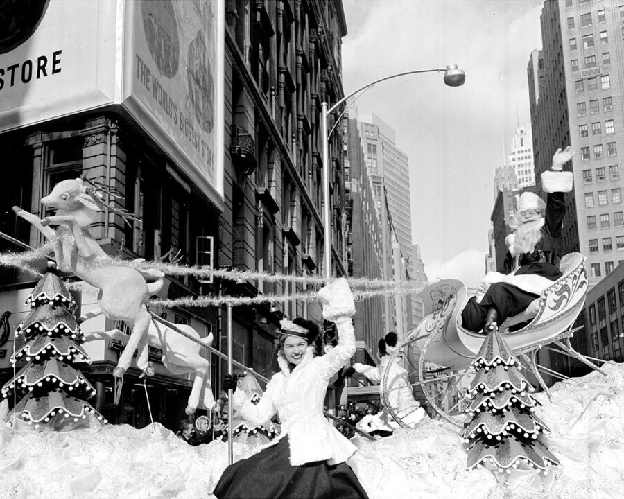 UNITED STATES - NOVEMBER 22: Santa Claus, star of annual Macy's Thanksgiving Day parade waves a greeting to spectators