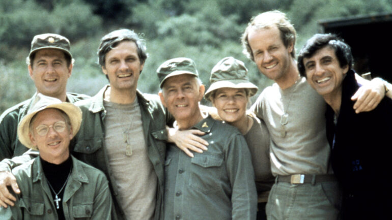 MASH (aka M*A*S*H), from bottom left: William Christopher, David Ogden Stiers, Alan Alda, Harry Morgan, Loretta Swit, Mike Farrell, Jamie Farr, 1972-83