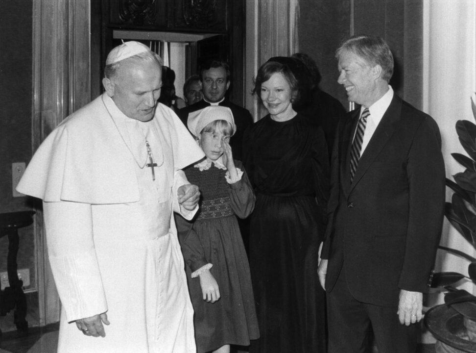 American president Jimmy Carter and his wife Rosalyn and daughter Amy meet Polish Pope John Paul II in Rome, Italy, July 15, 1976. 