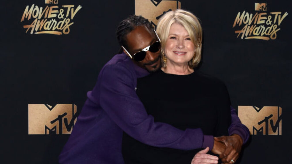 LOS ANGELES, CA - MAY 07: Snoop Dogg and Martha Stewart pose in the press room during the 2017 MTV Movie And TV Awards at The Shrine Auditorium on May 7, 2017 in Los Angeles, California