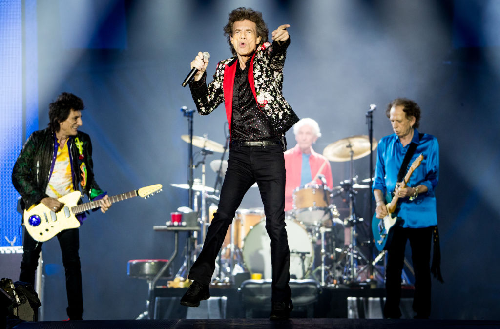 MIAMI, FLORIDA - AUGUST 30: (L-R) Ronnie Wood, Mick Jagger, Charlie Watts and Keith Richards of The Rolling Stones perform onstage at Hard Rock Stadium on August 30, 2019 in Miami, Florida