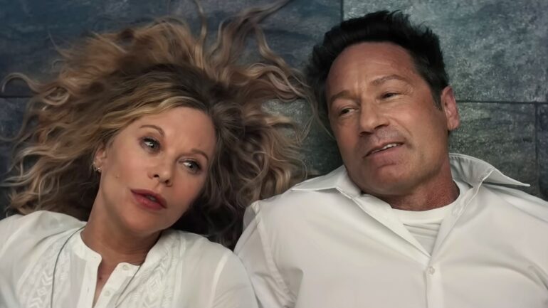 WHAT HAPPENS LATER, from left: Meg Ryan, David Duchovny, 2023