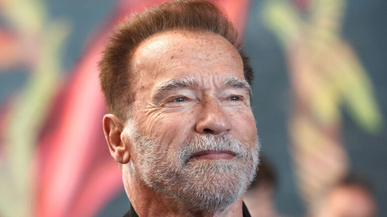Former California Governor Arnold Schwarzenegger attends an event marking the completion of a 4-acre solar rooftop constructed atop AltaSea's research and development facility at the Port of Los Angeles, in the San Pedro neighborhood, on April 21, 2023 in Los Angeles, California. The installation will supply enough energy to power AltaSea’s 35-acre campus, the country’s biggest 'blue economy' tech hub, which is focused on clean oceans, climate resiliency, and clean energy