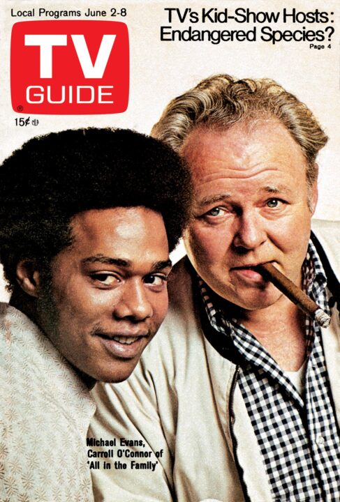ALL IN THE FAMILY, from left: Mike Evans, Carroll O'Connor, TV GUIDE cover, June 2-8, 1973. 