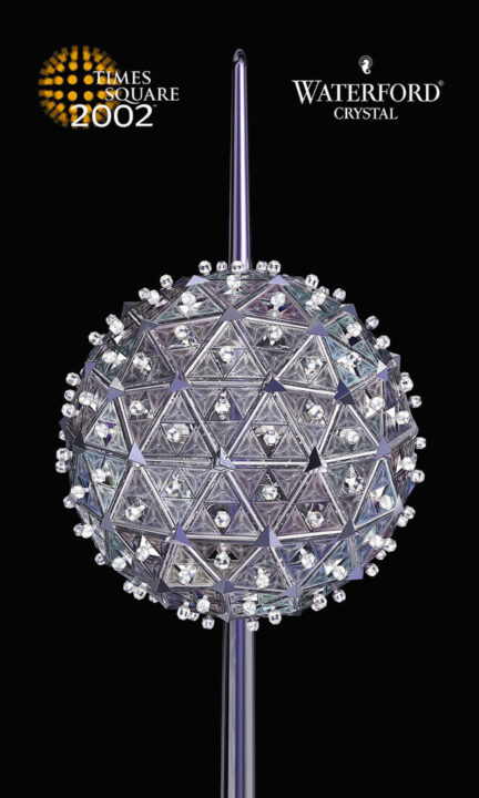 The Times Square New Years Eve Ball is shown in this simulated image December 27, 2001 as designed by Waterford Crystal. The sphere is six feet in diameter and is covered with 504 triangular pieces of original Waterford Crystal designs. All of the triangular pieces have been replaced this year. Some of the pieces have been engraved in honor of the uniformed rescue organizations, airline flights, the Pentagon and the World Trade Center victims involved with the September 11th tragedy