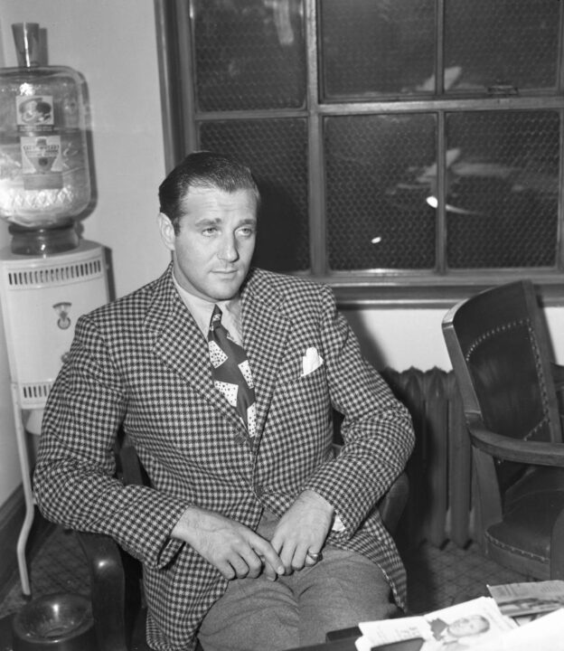 (Original Caption) 8/17/1940-Los Angeles, CA: Benny (Bugsy) Siegel, Hollywood night life figure, is shown after being taken from his luxurious Holmby Hills home for questioning in Los Angeles about the gangland slaying of Harry Schachter in Hollywood last Thanksgiving