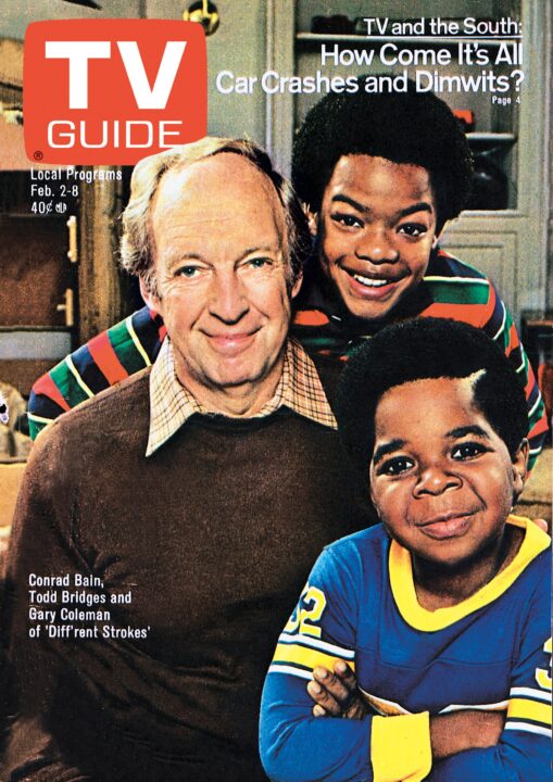 DIFF'RENT STROKES, from left: Conrad Bain, Todd Bridges, Gary Coleman, TV GUIDE cover, February 2-8, 1980. 