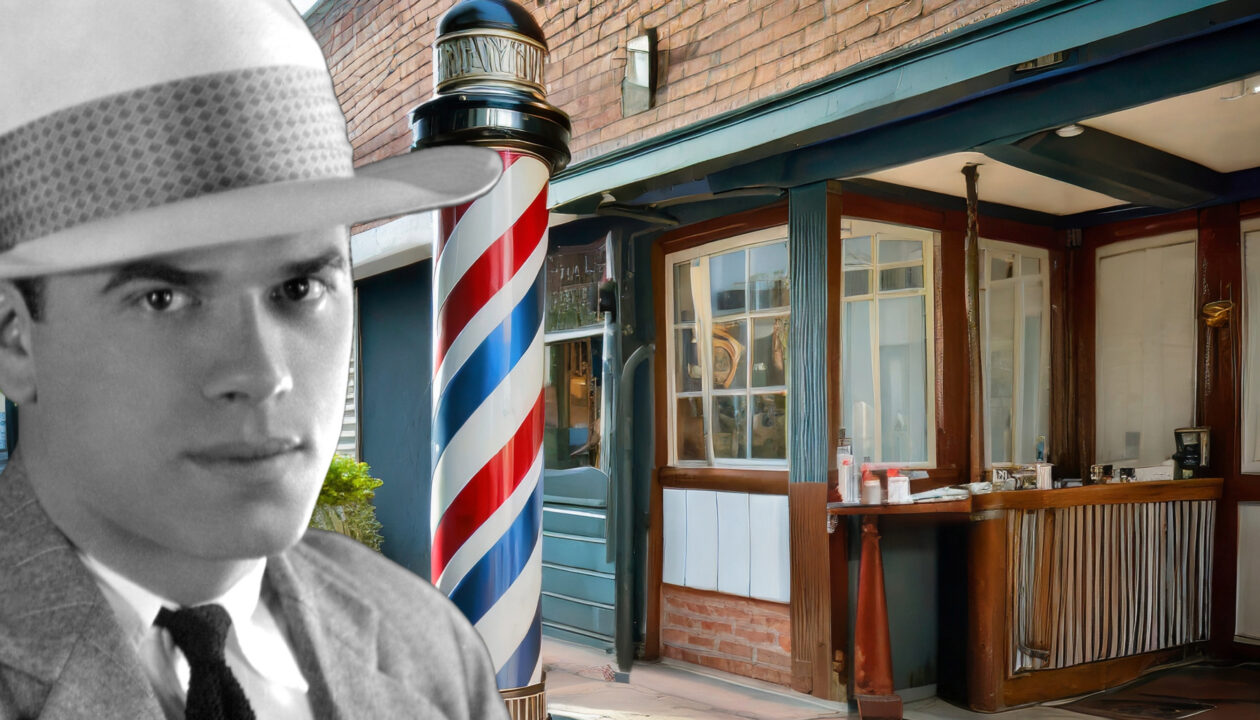 Frank Capra in front of AI barbershop