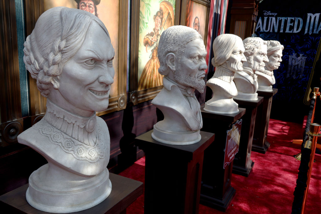Busts are on display at the World Premiere of Disney's "Haunted Mansion" at Disney California Adventure Park on July 15, 2023 in Anaheim, California