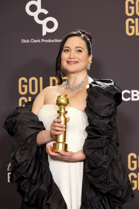 Lily Gladstone, winner of the Best Performance by a Female Actor in a Motion Picture – Drama award for "Killers of the Flower Moon," poses in the press room during the 81st Annual Golden Globe Awards at The Beverly Hilton on January 07, 2024 in Beverly Hills, California