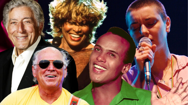 Tony Bennett, Tina Turner, Jimmy Buffet, Harry Belafonte, Sinead O'Connor collage