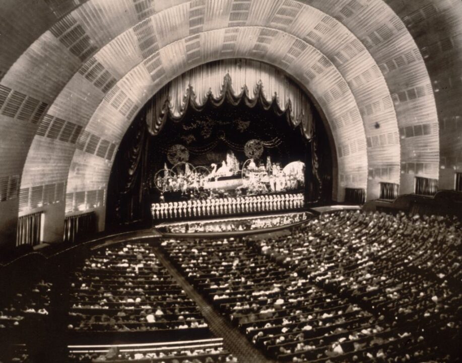 The crowd watching a show at the Radio City Music Hall inside the Rockefeller Centre, New York