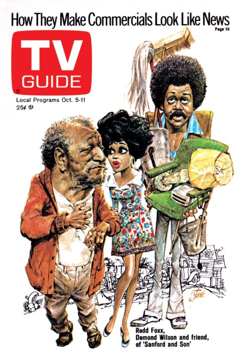SANFORD AND SON, Redd Foxx, Demond Wilson, TV GUIDE cover, October 5-11, 1974. Illustration by Bruce Stark. 
