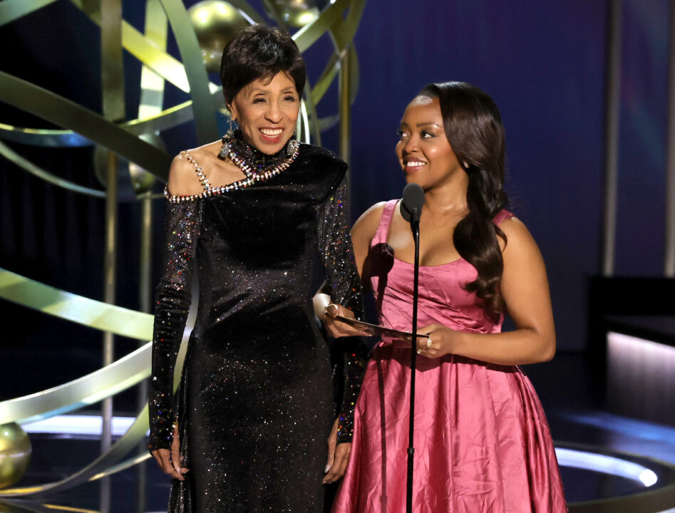 LOS ANGELES, CALIFORNIA - JANUARY 15: (L-R) Marla Gibbs and Quinta Brunson speak onstage during the 75th Primetime Emmy Awards at Peacock Theater on January 15, 2024 in Los Angeles, California. 