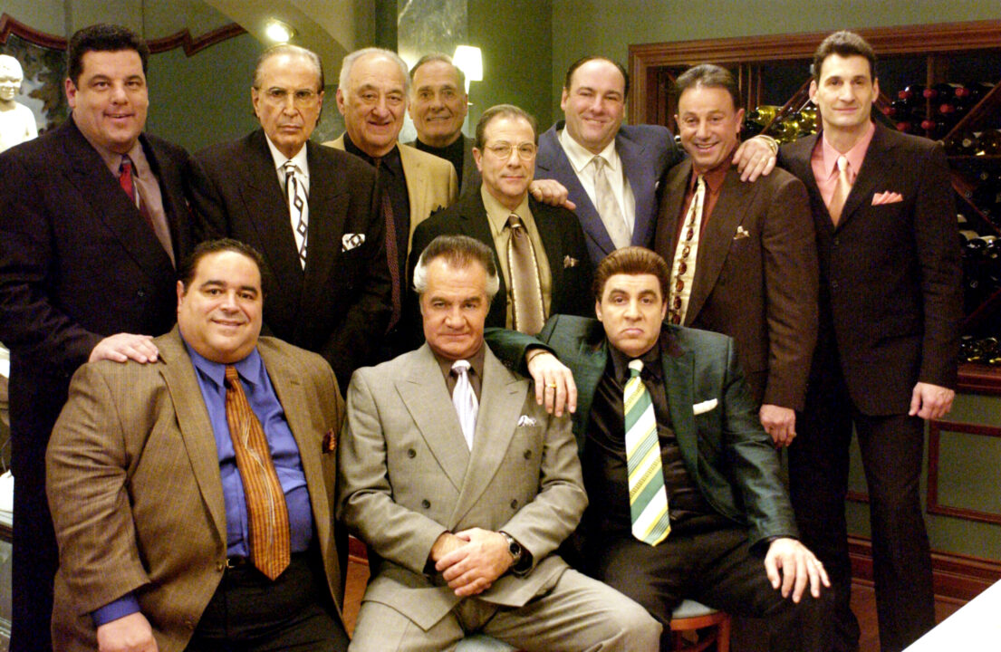 THE SOPRANOS, (Top, L-R) Steve R. Schirripa, George Loros, Jerry Adler, Arthur J. Nascarella, Dan Grimaldi, James Gandolfini, Tony Darrow, Robert Funaro. (Bottom, L-R) Joseph Gannascoli, Tony Sirico, Steven Van Zandt. Season 5, Ep.65, 'All Due Respect' aired June 06, 2004. 1999-2007.