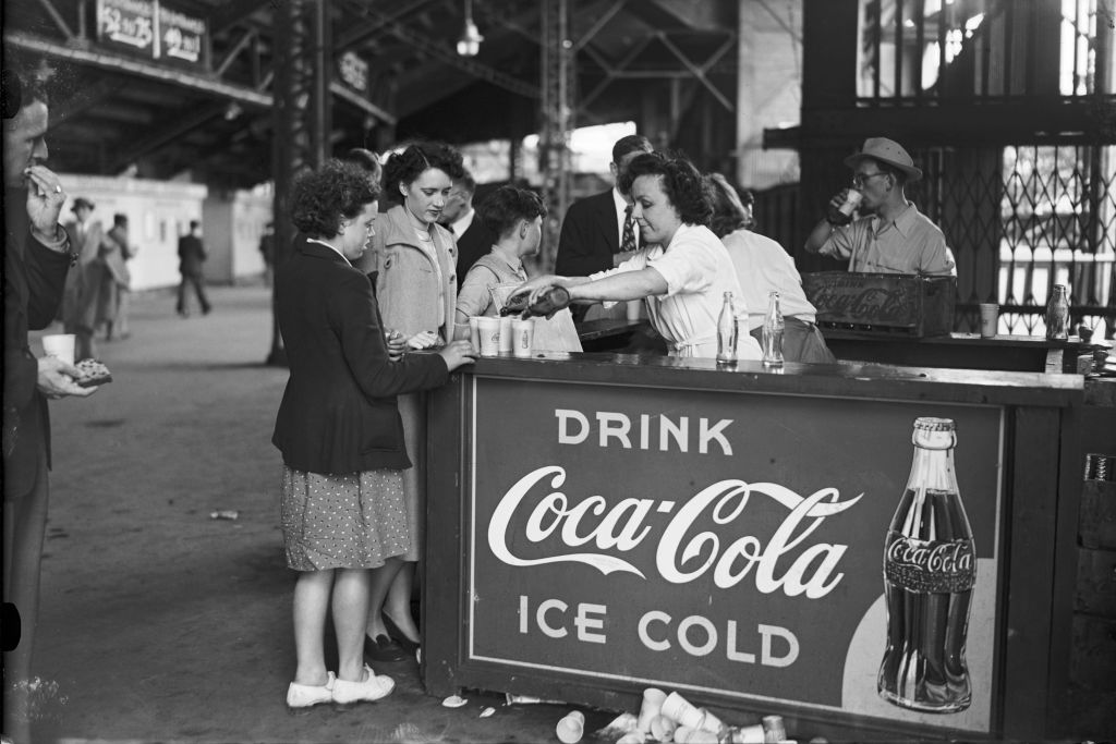A Coca-Cola stall at Wembley Stadium during the Olympic Games in London, August 1948